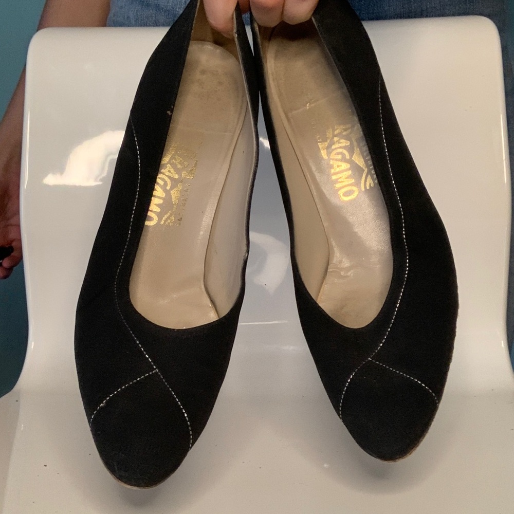 Salvatore Ferragamo heels black and silver sz8.5AA